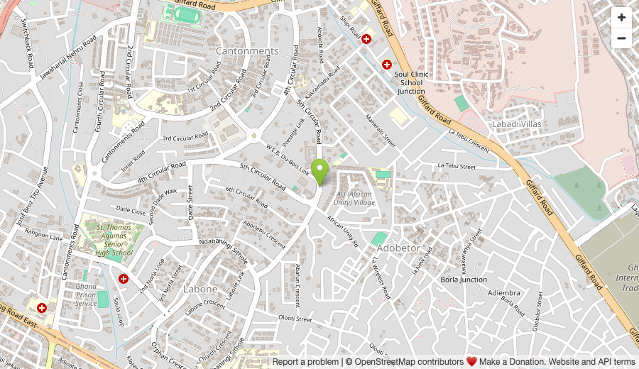 Map showing the Labone and 5th Circular Road area in Accra